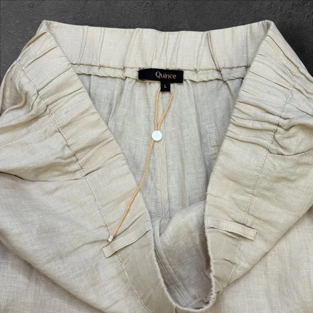 Quince Womens 100% European Linen Wide Leg Pants Driftwood Beige L 25in Inseam